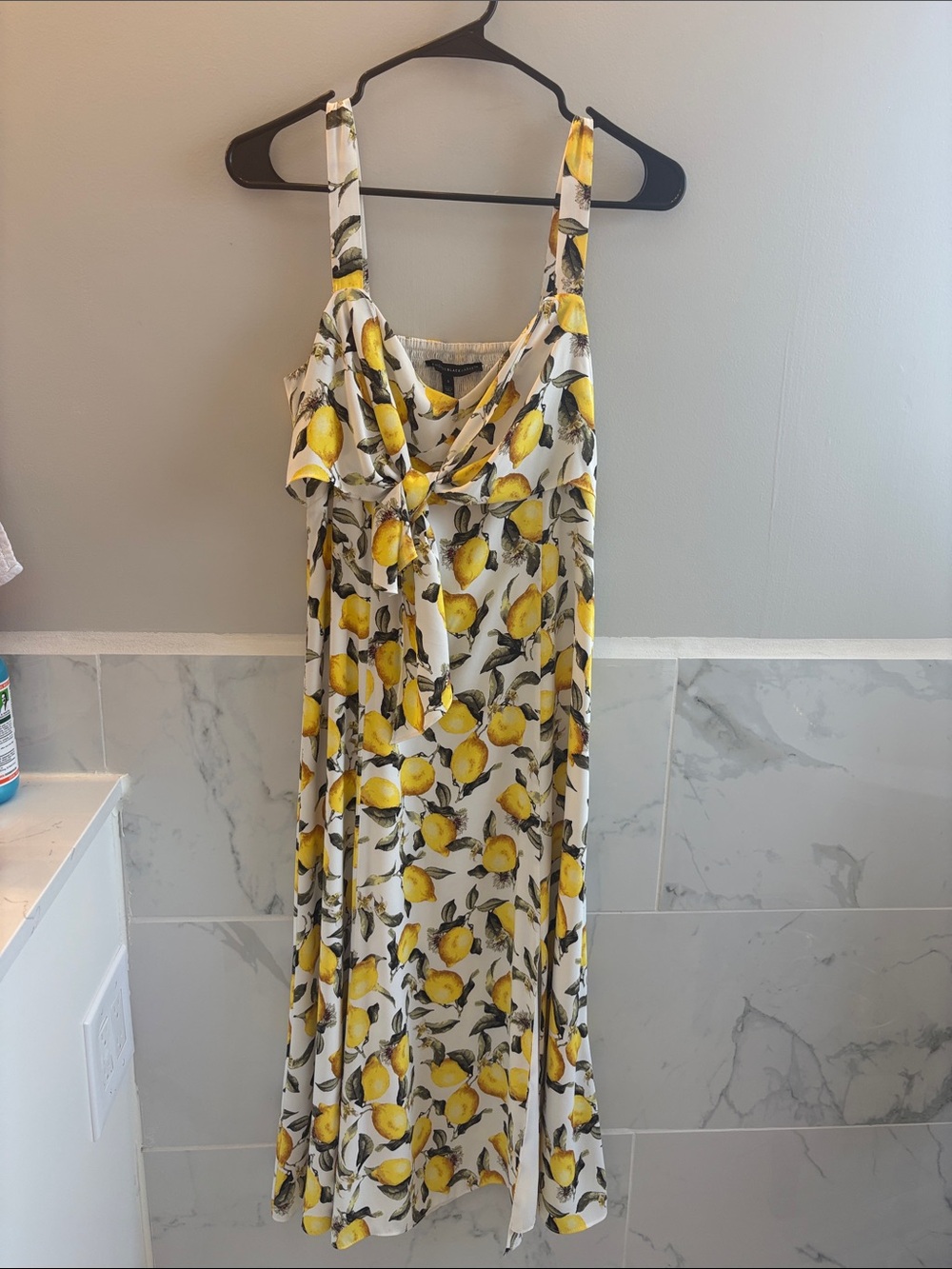 White House Black Market White Lemon-Print Midi Dress